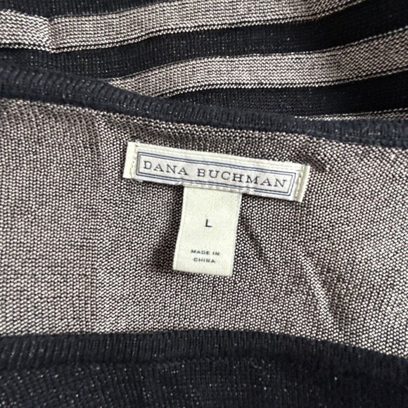 Dana Buchman Womens Black & Beige Striped Shimmer Knit Top Size Large 3/4 Sleeve - Picture 3 of 9
